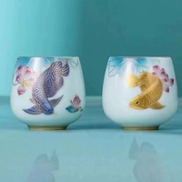 Service à thé de luxe haut de gamme en céramique style chinois, motif Poisson Dragon Doré, pour la prospérité et la richesse, idéal pour le camping