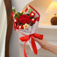 Bouquet de roses en fil tricoté fait main, fleurs séchées, fleurs artificielles réalistes en gel doux pour Pâques, Noël, Nouvel An