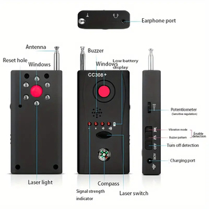 <strong>CC308</strong> Mini Wireless RF Spy Devices <strong>Detector</strong> Full Ran Hidden Camera Finder Made of Durable ABS Material