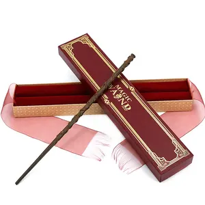 MC3 tongkat sihir merah kotak pita Hermione Granger cosplay prop hadiah Natal halloween baja tongkat inti logam