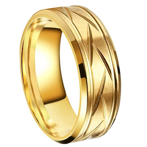 Anillos de Boda de Carburo de Tungsteno con Diseño de Ranuras Cruzadas, Chapados en <span class=keywords><strong>Oro</strong></span> de 18k, de 8mm para <span class=keywords><strong>Hombre</strong></span>, de CHENG JEWELERS - Product Image 2