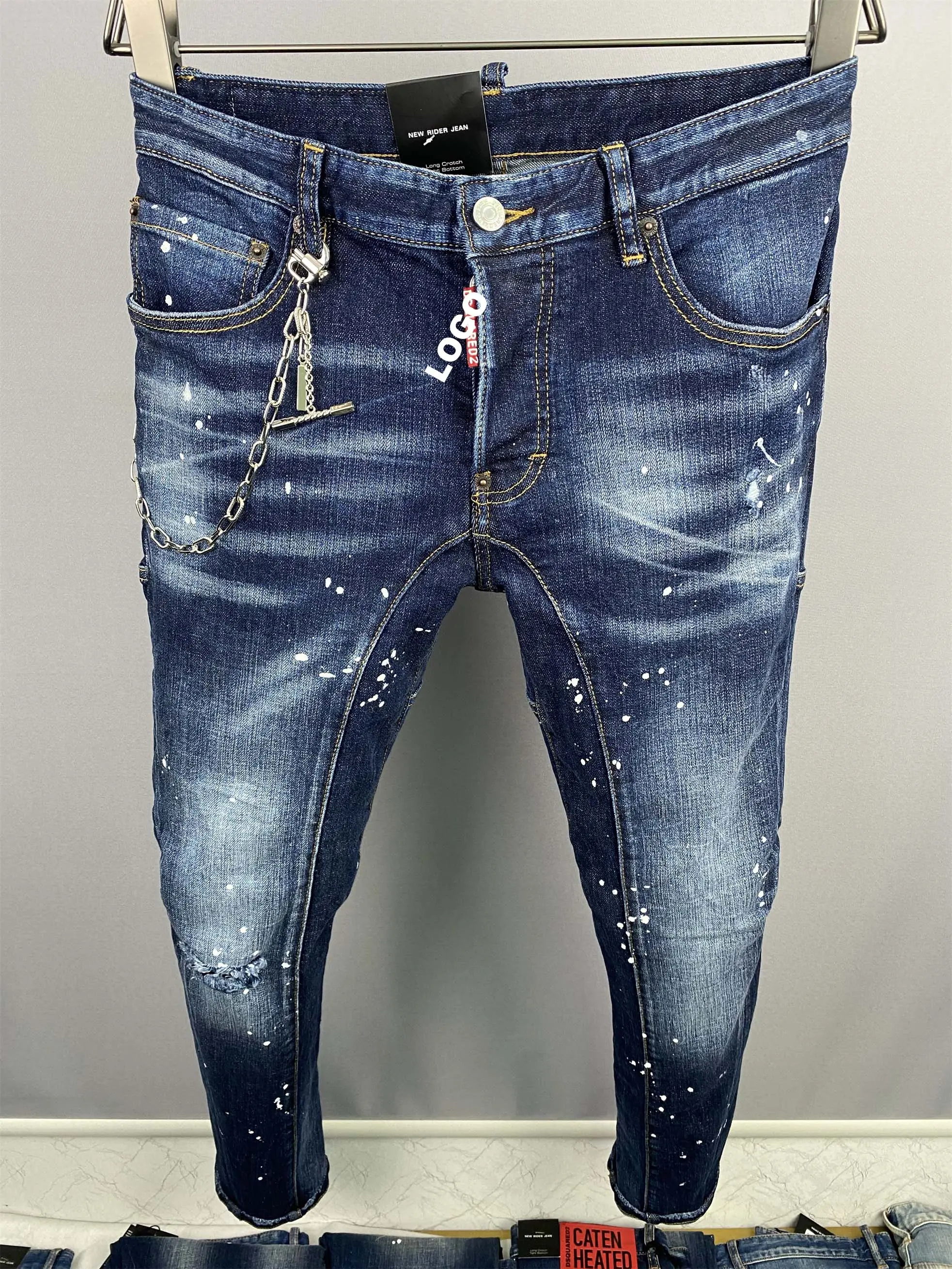 Spring And Summer 2023 New D2 Jeans Fashion Men Wash Printing Simple Three-dimensional Cut Small Feet Blue Jeans