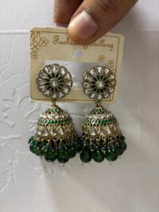 Jewelry Women Jumka Bollywood Kundan TraditionaL <b>Jhumka</b> Indian Gold Plated Enamel Dangling Bells Tassel Stud <b>Earrings</b> for Women - Product Image 2