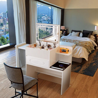 Coiffeuse LED en chêne massif de style nordique, 4 tiroirs, ensemble de coiffure moderne blanc, éclairage intégré, rangement pour chambre à coucher, organisation du maquillage, hôtel