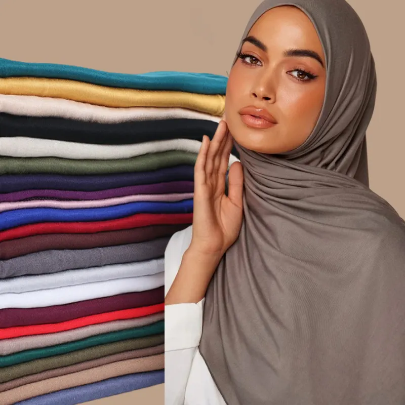 फैशन स्कार्फ थोक मॉडल कपास प्रीमियम जर्सी हिजाब मुस्लिम महिला स्ट्रेची रायन शॉल स्कार्फ