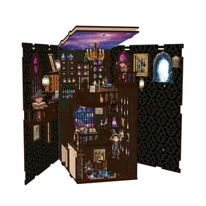 Nouveau Style <span class=keywords><strong>magique</strong></span> librairie étagère décoration maison de poupée en bois Puzzle livre coin avec LED veilleuse bâtiment modèle jouets - Product Image 5