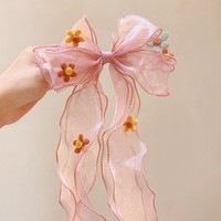 Pince à cheveux tressée nœud papillon arc-en-ciel pour fille, accessoire de coiffure princesse avec ruban pour queue de cheval, décoration capillaire pour fille
