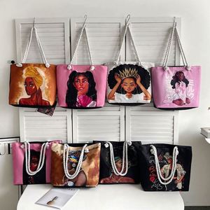 Wholesale USA MAIRUN African Black Girl Fashion Solid Shoulder <b>Handbags</b> Custom Logo Open Closure <b>Big</b> Canvas Tote Bag Rope Handle - Product Image 1
