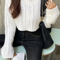 Luxe goutte épaule surdimensionné tricoté col rond femmes chandails courts à manches longues femmes Cardigan tricoté chandails courts