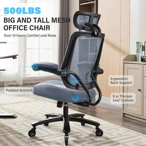 Heavy Duty 500lbs <b>Big</b> and Tall Mesh Office Chair, Ergonomic High Back with Headrest, Flip-up Armrests, Wide <b>Cushion</b>&Quiet Wheels - Product Image 6