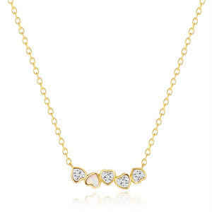 S925 plata esterlina chapado en oro estilo viaje Simple desgaste amor corazón ópalo circón Día de San Valentín onda collar - Product Image 1