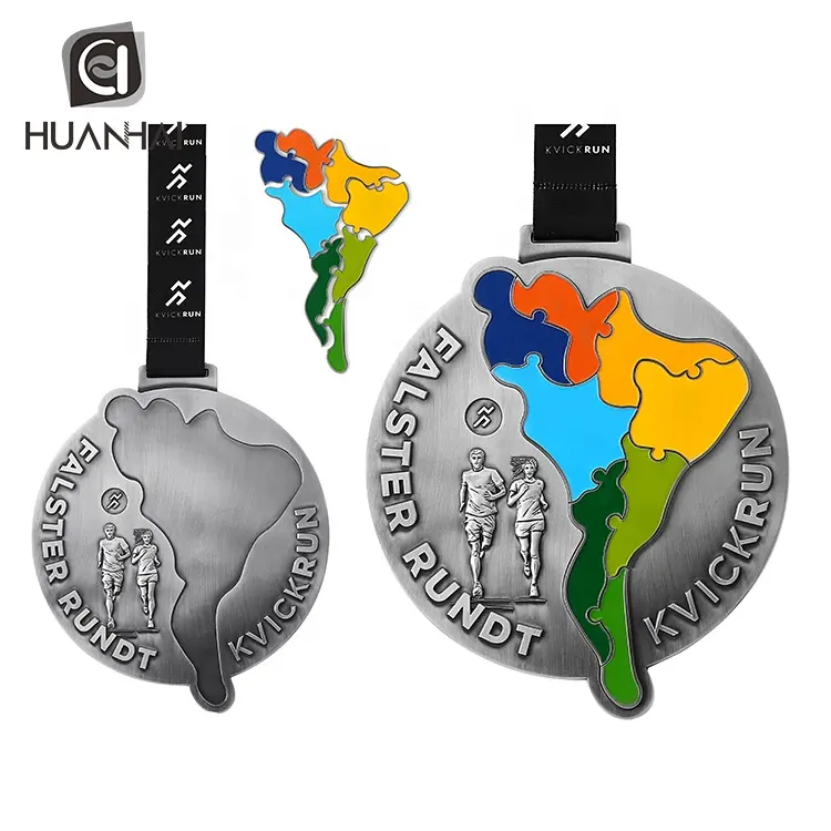 Персонализированная матовая серебряная металлическая эмалированная карта головоломка медаль на магните