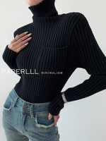 Pull à col roulé rayé en tricot de luxe de haute qualité pour l'automne et l'hiver, anti-rides, et jupe taille haute amincissante pour femmes