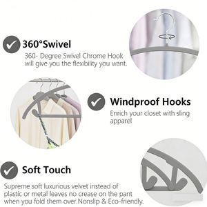 Wholesale Premium Velvet Hangers <strong>Chrome</strong> <strong>Hooks</strong>,Space Saving Clothes Rounded Shape for Coat,Hanging Closet Organizer - Product Image 2