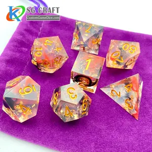 Transparent Red And Black Swirl Dice Setfor DND Game Polyhedral Custom Resin Sharp Edge Dice