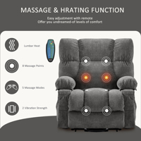 Fauteuil inclinable électrique VANBOW au design moderne avec fonctions de chauffage et de massage, tissu gris foncé, télécommande