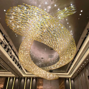 Lampes suspendues en verre LED longues et personnalisées, non standardisées, pour hôtel/villa/hall, or, anti-éblouissement et à intensité variable - Product Image 1