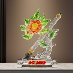 Sculpture de fleur en verre avec feuilles d'or, artisanat artistique, cadeau créatif, décoration d'intérieur, ornement pour étagère de salon - Product Image 1