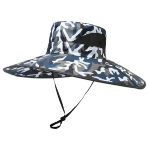Venta al por mayor camuflaje estampado selva sombrero para el sol salvaje camping aventura ala ancha cubo sombrero para el sol