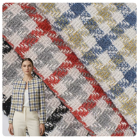Tissu en tweed pied-de-poule 100 % polyester avec fil brillant, tissage grossier, accepte les commandes personnalisées pour costumes, manteaux, vestes, chapeaux et sacs à main pour femmes