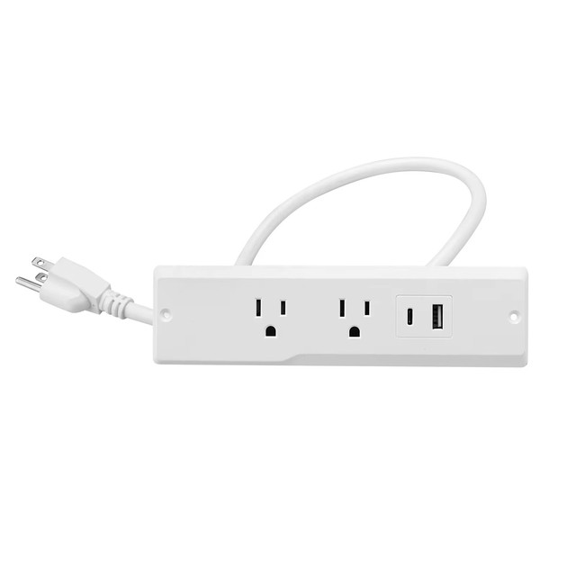 PD20W Fast Charging Recessed Power Strip 6FT Cord Furniture Outlet USB-C 15A Extension Socket with ETL Certificate