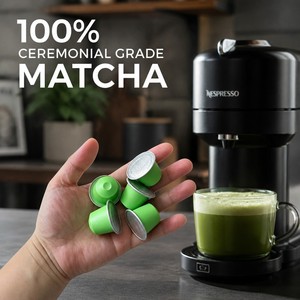 Capsules de matcha de qualité cérémonielle premium compatibles avec les machines à café Nespresso, thé vert pur biologique en dosettes, vente en gros - Product Image 1