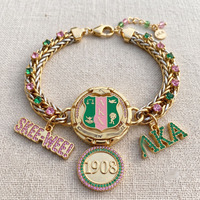 Bracelet en métal plaqué argent à maillons, avec lettres grecques personnalisées, pour récompense de membre d'organisation, populaire pour les commandes en gros
