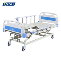 Lit d'hôpital manuel à 3 manivelles, hauteur réglable, pour soins intensifs, avec tête de lit en ABS, garde-corps pliable et matelas