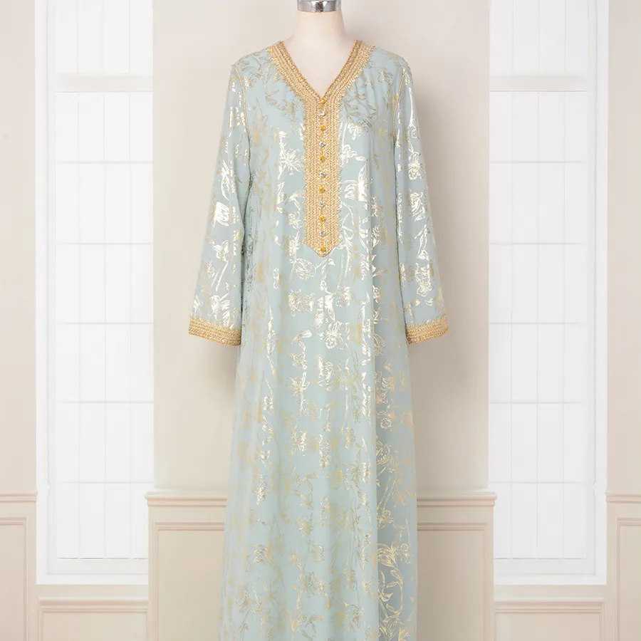 MT030Eid paquistanês vestidos extravagantes mulheres moda muçulmana kaftan floral vestido longo