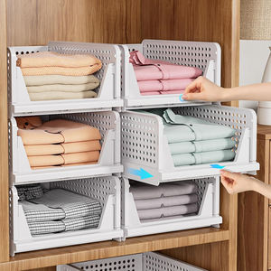 Organisateur de placard empilable pour vêtements, boîte de rangement en <span class=keywords><strong>plastique</strong></span> pliable avec rail coulissant pour armoire - Product Image 1