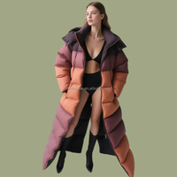 Veste d'hiver pour femme en duvet de canard blanc 90% personnalisé, OEM ODM, parka, manteau extra long, patchwork, à capuche