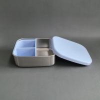 Boîte à lunch carrée pour enfants en acier inoxydable 304, écologique, avec compartiments, pour le contrôle des portions et la conservation des aliments, avec couvercle en silicone