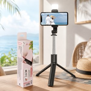 Trípode Selfie Stick Clásico JC-12S con Luz LED de Relleno, Mango de Acero Inoxidable de 985 mm - Product Image 4