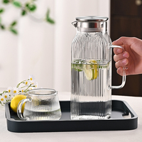 Bouilloire en verre à rayures verticales de 2000 ml grande capacité, transparente, avec couvercle en acier inoxydable, pour usage professionnel en restaurant (vente en gros)