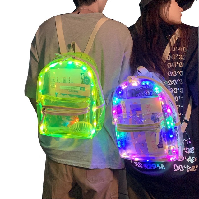 School Bags Waterproof Unisex Summer Transparent PVC Clear Women Backpack Led Light Backpack