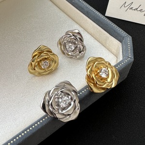S925 Pure Silver Luxury Zircon <b>Rose</b> Stud Earrings Antique Style <b>Light</b> Jewelry-Wholesale - Product Image 1