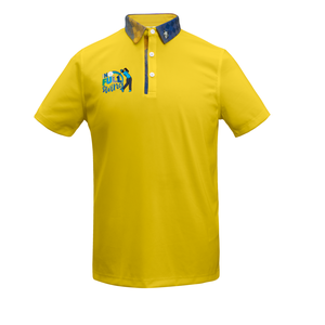 Polo à manches courtes jaune pour homme avec imprimé golf et col à carreaux, tissu tricoté respirant, coupe classique - Product Image 1