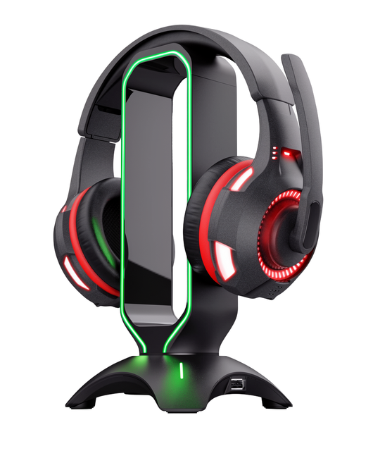 Gaming Headset Stand RGB Light Multi Port USB Hub Docking Station 3.5mm Audio Port Desktop Headphone Holder for Gamer