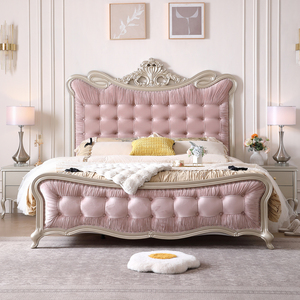 Lit de princesse avec rangement, style américain, en bois massif, dossier en velours, luxe léger, haut de gamme, moderne français, pour chambre principale, 212x212cm - Product Image 1