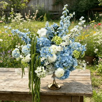 Boule de fleurs artificielles la plus populaire pour événements 2026, 50-60 cm, grande, bleu-vert mélangé, hydrangea, centre de table pour autel