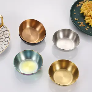 Bumbu individu baja tahan karat 1.5oz, 40ml dapat digunakan kembali bagian logam piring Mini piring mangkuk piring untuk cangkir celup saus dapur