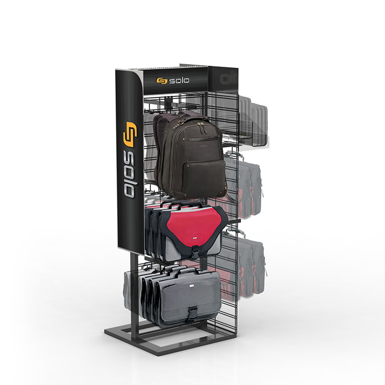 Wire Backpack Display Stand Three-sided Free Standing Metal Customizable Carton Box Powder Coating Apache 3 Layers Customizable