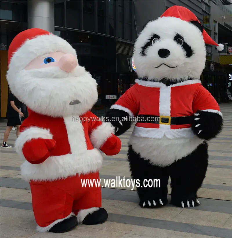 Kommerzielles Gehen großes Maskottchen Kostüm 2m/2,6 m/3m Weihnachts kostüm Aufblasbarer Panda und Weihnachtsmann-Maskottchen zu verkaufen