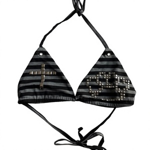 Haut de bikini rayé à rivets métalliques, maillot de bain une pièce croisé à l'épaule pour femme, tendance - Product Image 3