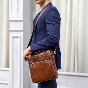 男士真皮斜挎包斜挎包商务办公笔记本公文包手提包挎包拉链开合型 - Product Image 6