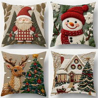 Ensemble de 4 taie d'oreiller décorative joyeux noël taie d'oreiller en lin décorations de noël décor à la maison housse de coussin pour canapé