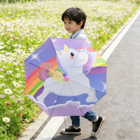 Paraguas al por mayor: Paraguas infantiles de dibujos animados, semiautomáticos, con mango largo, varillas de acero, protección solar y contra la lluvia para niños y niñas.