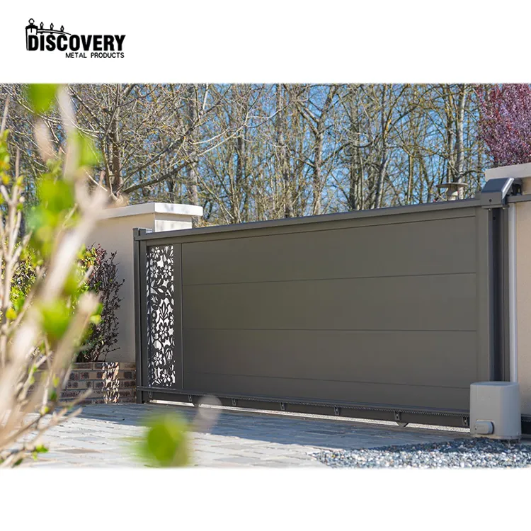 Puertas de aluminio decorativas personalizadas para puerta corredera de entrada de patio diseño de puerta de entrada de detección automática