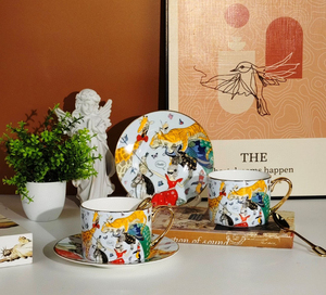 European Luxury Eco-Friendly Modern Luxury <b>Tea</b> <b>Cups</b> and <b>Saucers</b> Bone China Circus Golden Coffee Set Gift Box - Product Image 1