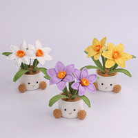 Ornamen Pot Bunga Narcissus Rajutan Katun Amigurumi, Desain Karakter Berkaki, Estetis, Ramah Lingkungan, Dekorasi Ruangan